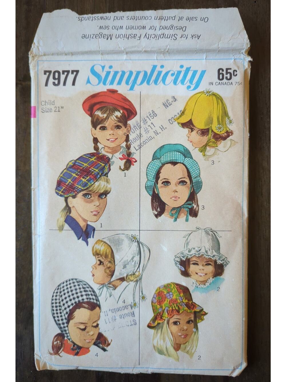 VTG 1968 Simplicity 7977 Child Hat Beret Petal Bucket Ruffle Sz 21" CUT COMPLETE